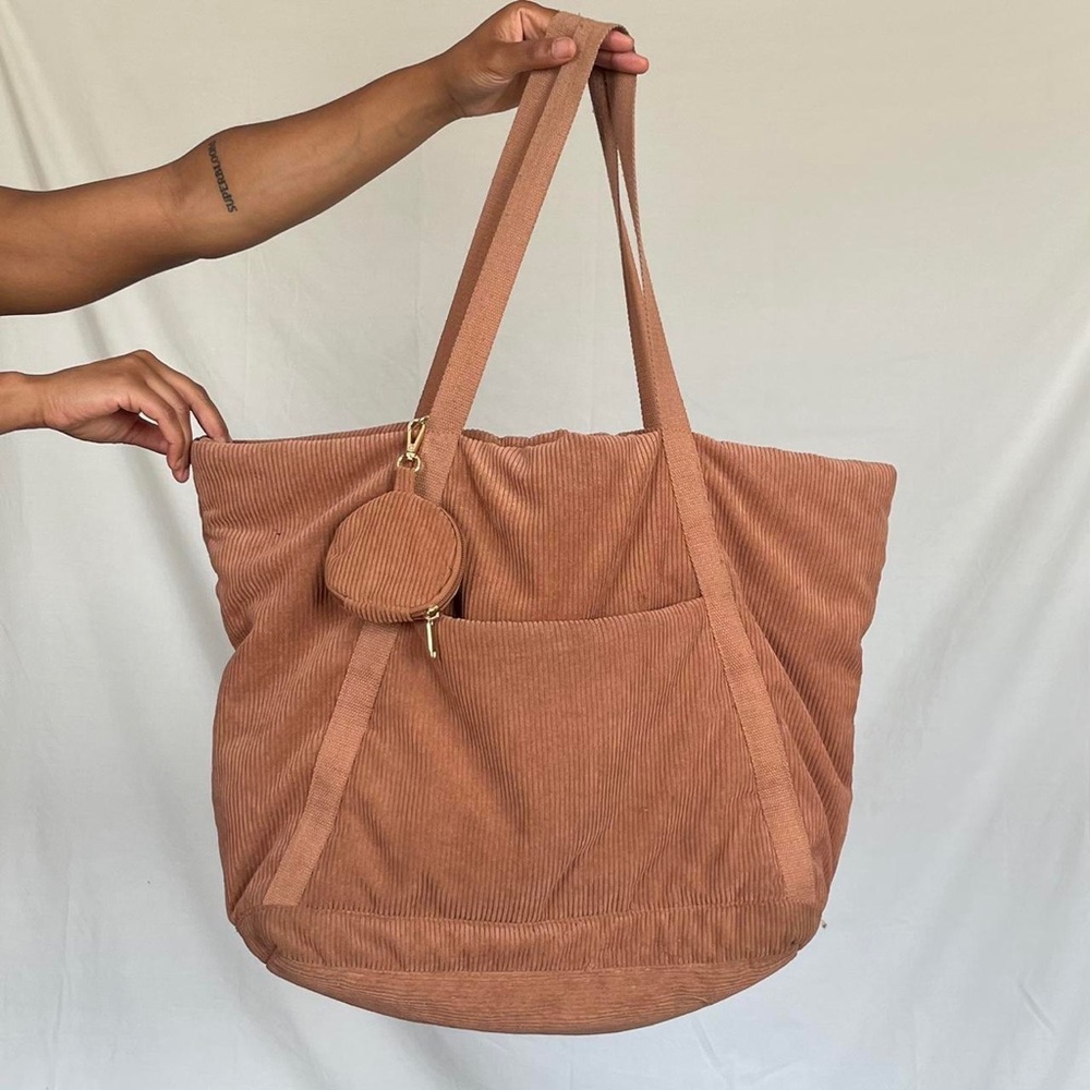 Corduroy/Ribbed Peachy Tote Bag